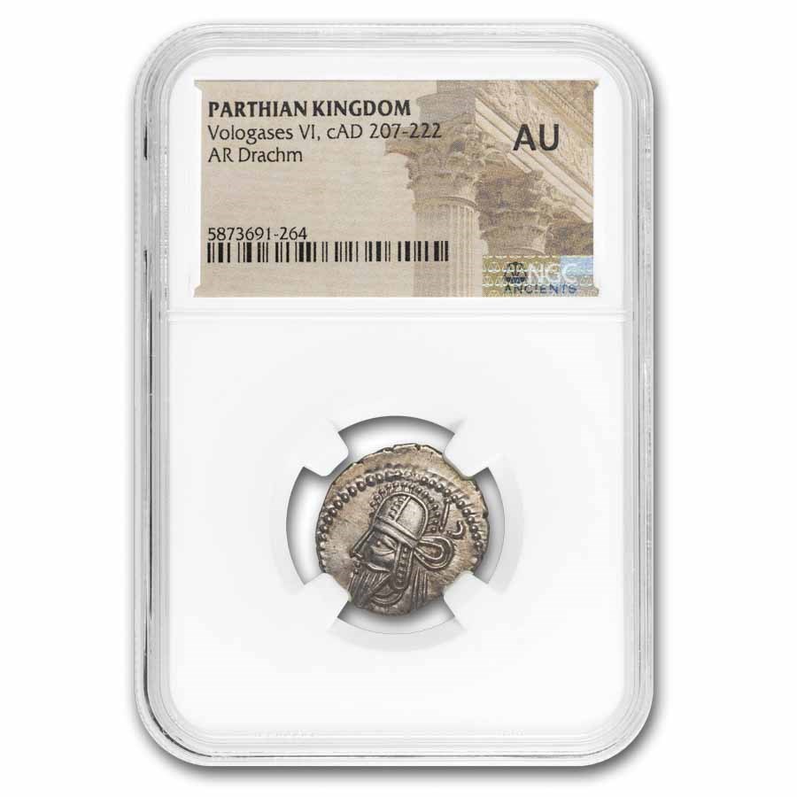 Parthian Empire Silver Drachm Vologases VI (207-222 AD) AU NGC