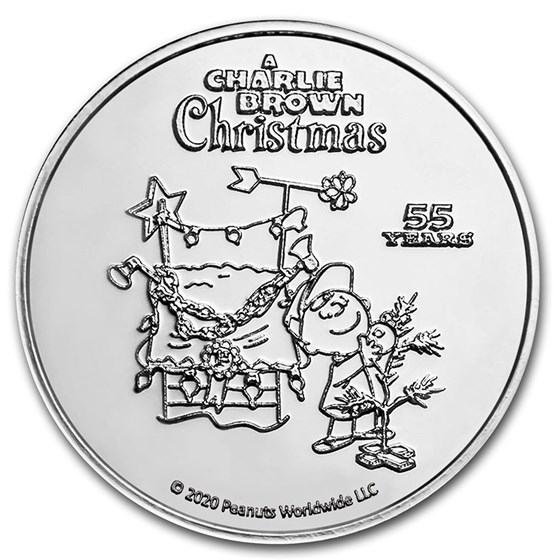 Peanuts® 55 Years of A Charlie Brown Christmas 1 oz Silver Round Peanuts® 55 Years of A Charlie Brown Christmas 1 oz Silver Round