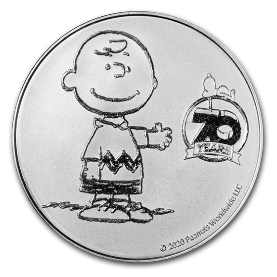 Peanuts® 70th Anniversary with Charlie Brown 1 oz Silver BU Round Peanuts® 70th Anniversary with Charlie Brown 1 oz Silver BU Round