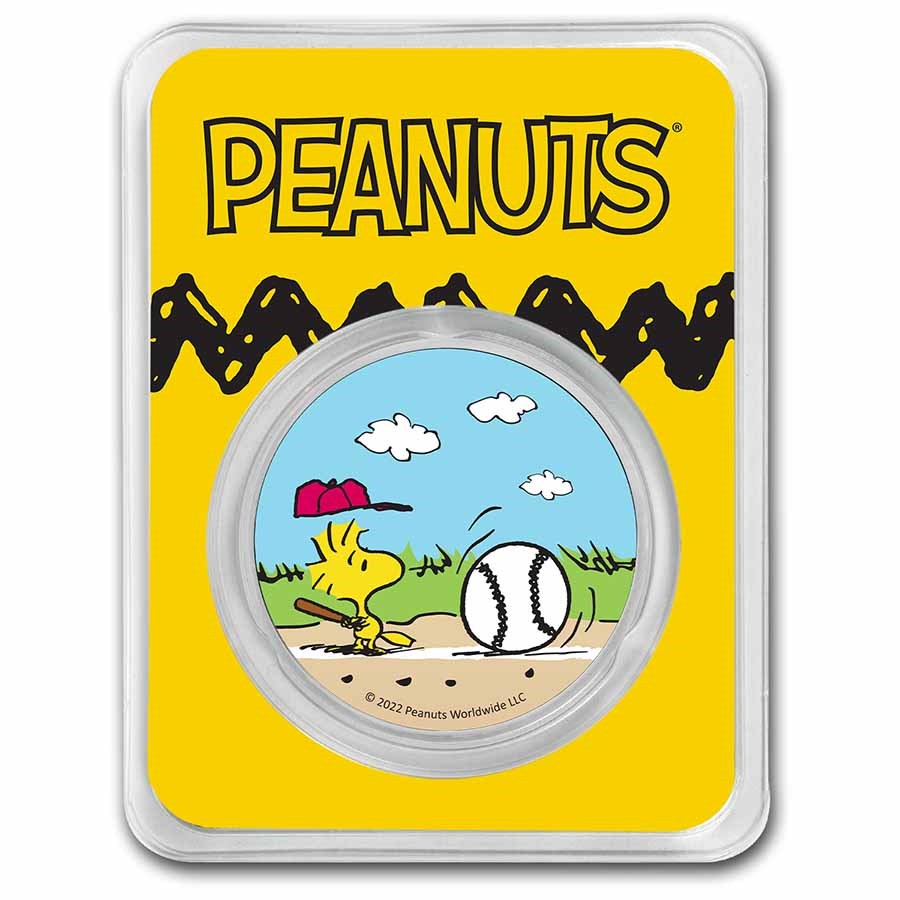 Peanuts® Baseball - Woodstock at Bat 1 oz Colorized Silver