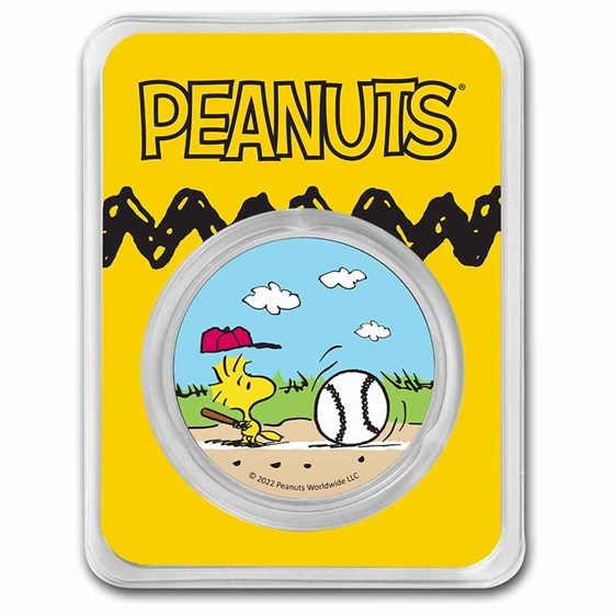 Peanuts® Baseball - Woodstock at Bat 1 oz Colorized Silver