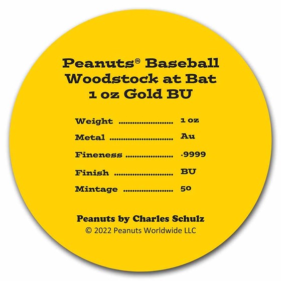 Buy Peanuts® Baseball Woodstock at Bat 1 oz Gold Round APMEX