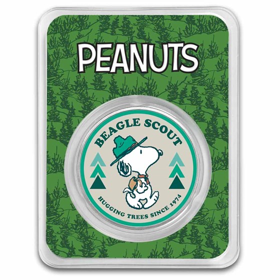 Peanuts® Beagle Scout Patch - Hugging Trees 1 oz Colorized Silver