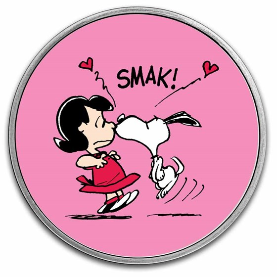 Peanuts® "SMAK!" Snoopy Kisses Lucy 1 oz Colorized Silver