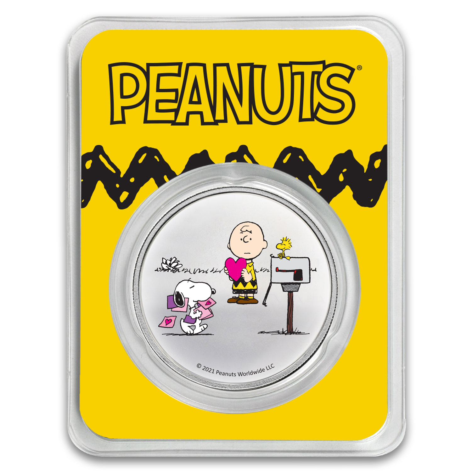 1oz Peanuts Charlie Brown Snoopy Valentines .999 colourised SILVER TEP #12 