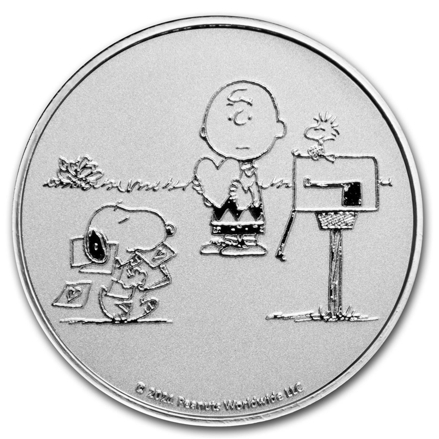 Peanuts® Snoopy and Charlie Brown Valentine 1 oz Silver Round