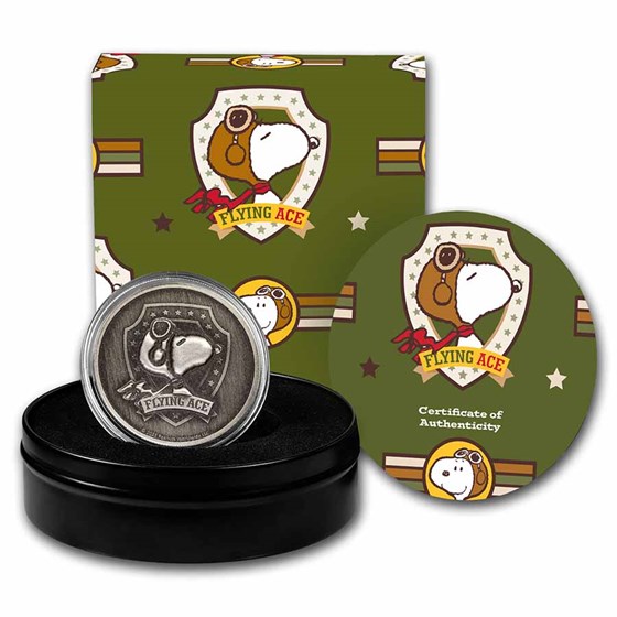 Peanuts® Snoopy Flying Ace 2 oz High-Relief Antiqued Silver Peanuts® Snoopy Flying Ace 2 oz High-Relief Antiqued Silver