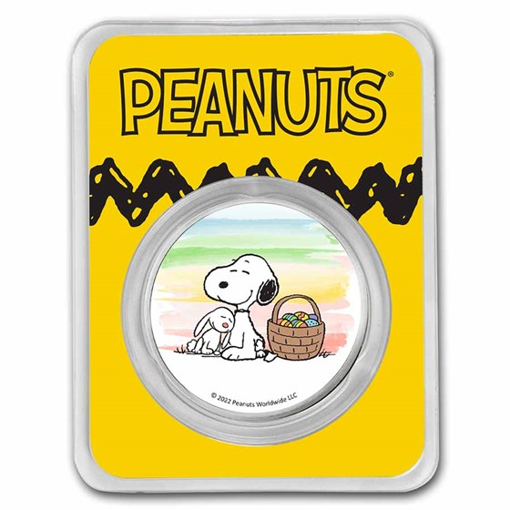 Peanuts® Snoopy & The Easter Bunny 1 oz Colorized Silver Peanuts® Snoopy & The Easter Bunny 1 oz Colorized Silver