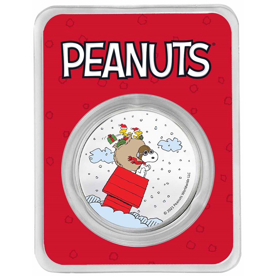 Peanuts® Snoopy & Woodstock Christmas 1 oz Colorized Silver