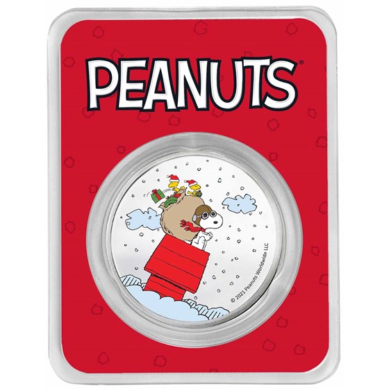 Peanuts® Snoopy & Woodstock Christmas 1 oz Colorized Silver Peanuts® Snoopy & Woodstock Christmas 1 oz Colorized Silver