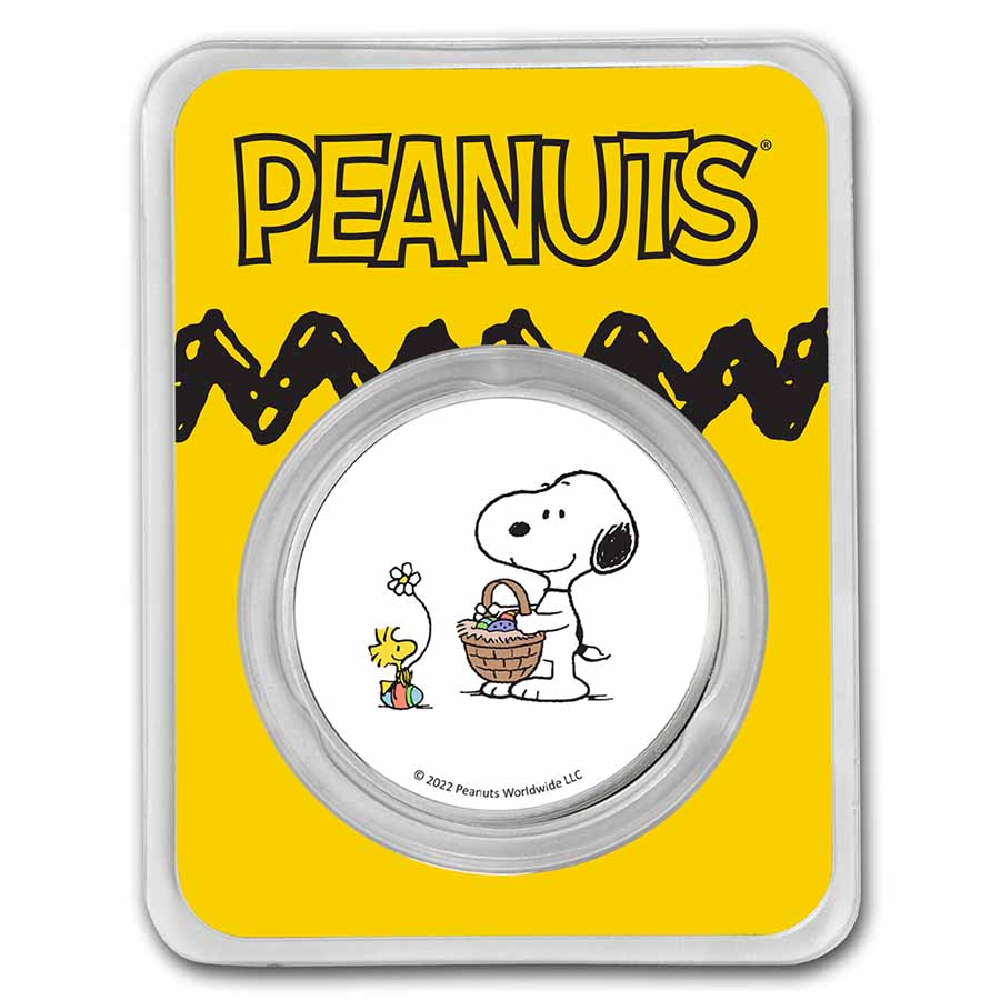 Peanuts Snoopy & Woodstock Easter Gifts 1 oz Colorized Silver | APMEX Peanuts Snoopy & Woodstock Easter Gifts 1 oz Colorized Silver | APMEX