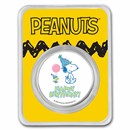 Peanuts® Snoopy & Woodstock Happy Birthday 1 oz Colorized Silver