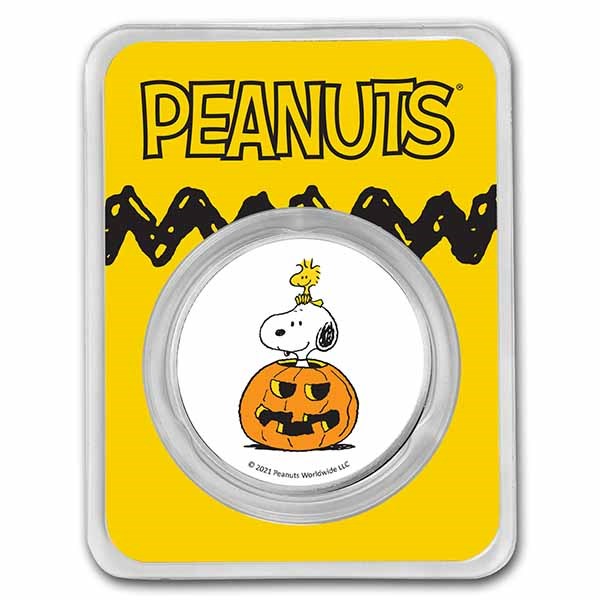 Peanuts® Snoopy & Woodstock Jack-o-Lantern 1 oz Colorized Silver