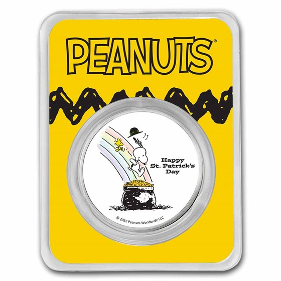 Peanuts® Snoopy & Woodstock Pot-o-Gold 1 oz Colorized Ag Round