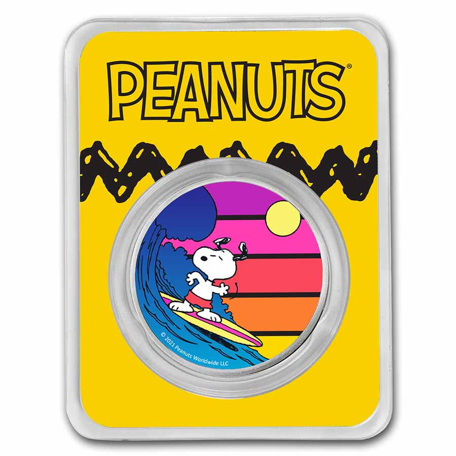 Buy Peanuts® Sunset Surfing Snoopy 1 oz Colorized Silver | APMEX