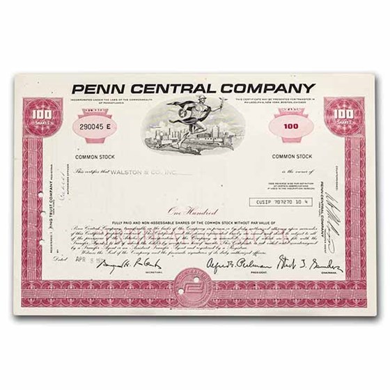 Penn Central Company Stock Certificate (Red) Penn Central Company Stock Certificate (Red)