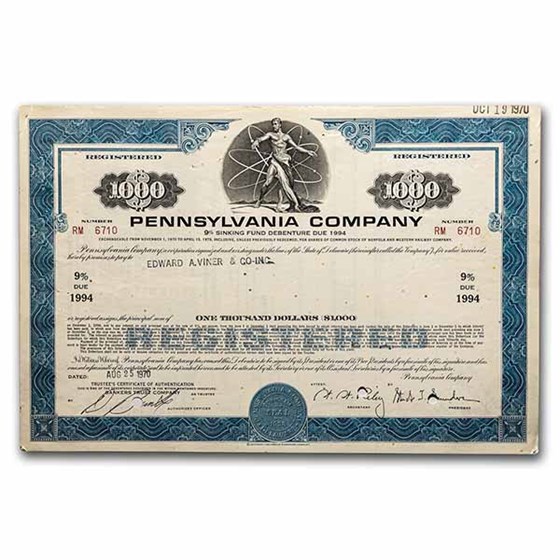 Pennsylvania Company Bond Certificate (Blue) Pennsylvania Company Bond Certificate (Blue)
