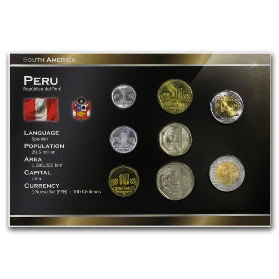 Peru 1 Centimo - 5 Nuevos Soles 8-Coin Set BU Peru 1 Centimo - 5 Nuevos Soles 8-Coin Set BU