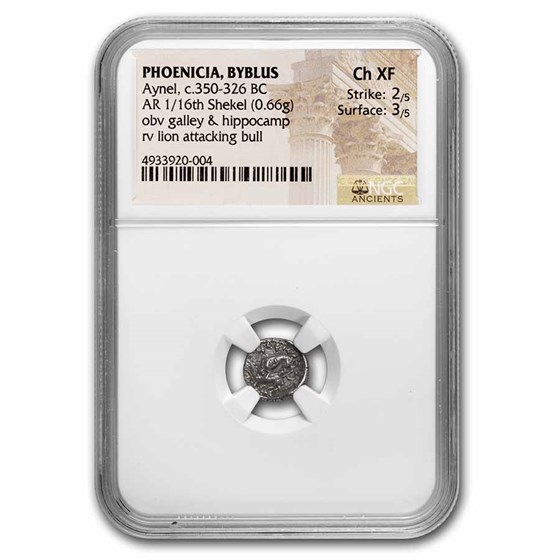 Phoenicia, Byblus Silver AR 1/16 Shekel (350-326 BC) Ch XF NGC Phoenicia, Byblus Silver AR 1/16 Shekel (350-326 BC) Ch XF NGC
