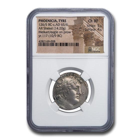 Phoenicia Tyre AR Shekel (10-9 BC) Ch XF NGC (Lifetime of Christ) Phoenicia Tyre AR Shekel (10-9 BC) Ch XF NGC (Lifetime of Christ)