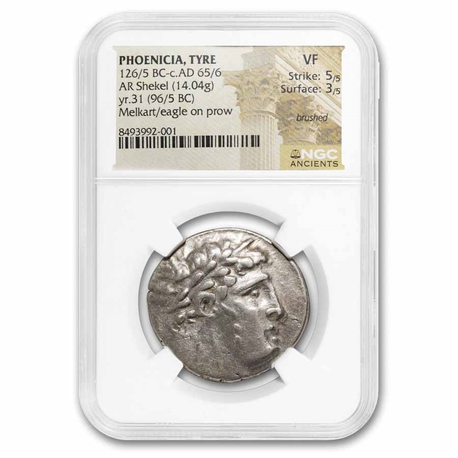 Phoenicia, Tyre Silver AR Shekel (126/5 BC-65/6 AD) VF NGC (5/3)