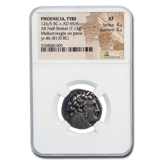 Phoenicia Tyre Silver Half Shekel (126-5 BC-65/6 AD) XF NGC Phoenicia Tyre Silver Half Shekel (126-5 BC-65/6 AD) XF NGC