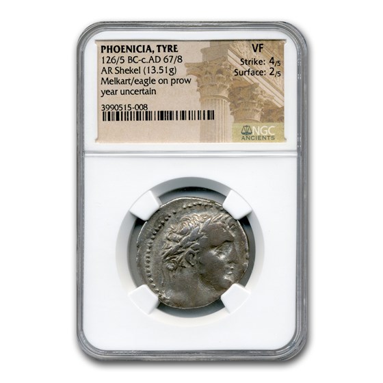 Phoenicia Tyre Silver Shekel (126-5 BC-67-8 AD) VF NGC Phoenicia Tyre Silver Shekel (126-5 BC-67-8 AD) VF NGC