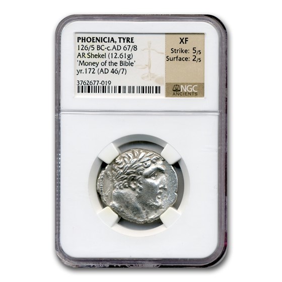 Phoenicia Tyre Silver Shekel (126-5 BC-67-8 AD) XF NGC Phoenicia Tyre Silver Shekel (126-5 BC-67-8 AD) XF NGC