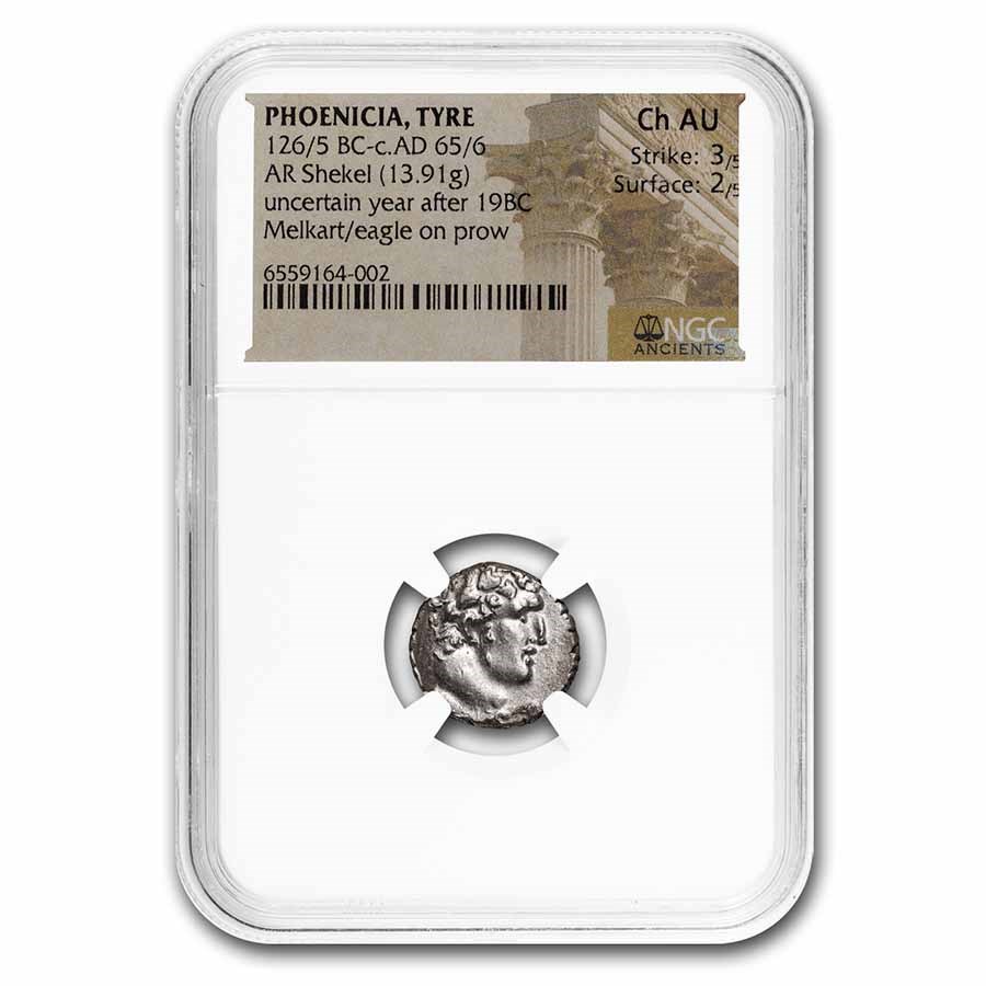 Phoenicia Tyre Silver Shekel (c.19 BC) Ch AU NGC