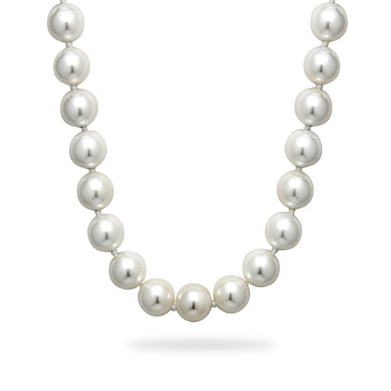 Polished White Shell Bead Hand Knotted Pearl Necklace 18"