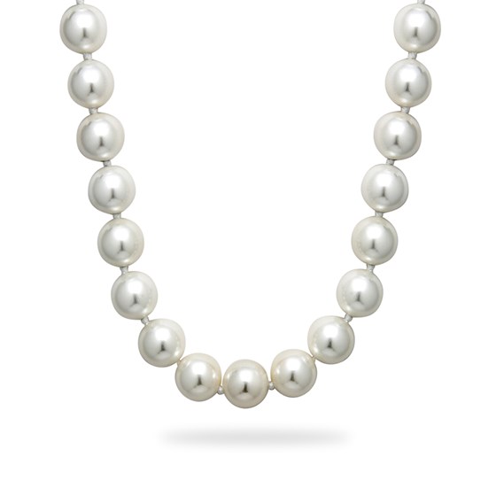 Polished White Shell Bead Hand Knotted Pearl Necklace 18" Polished White Shell Bead Hand Knotted Pearl Necklace 18"