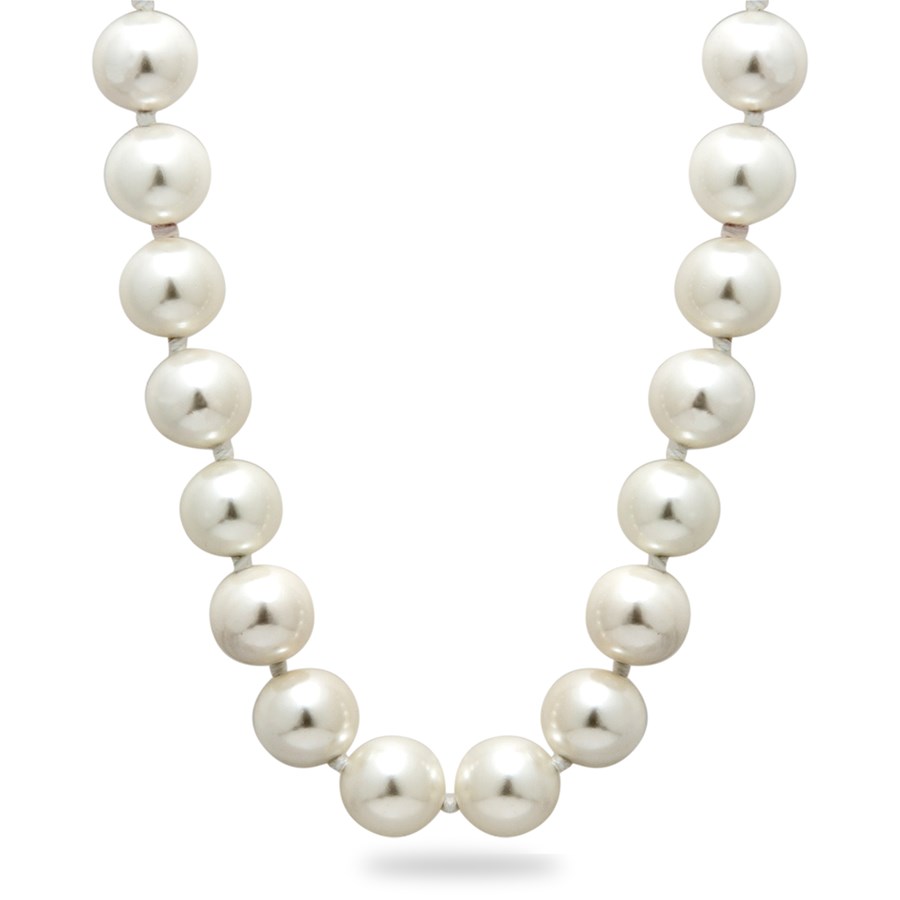 Polished White Shell Bead Hand Knotted Pearl Necklace 36 in.