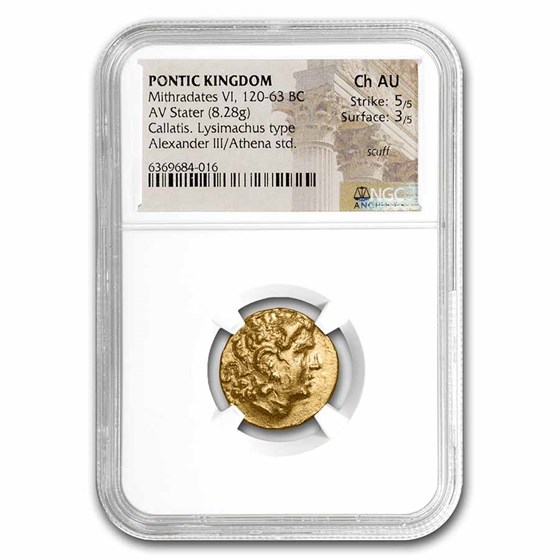 Pontic Kingdom Gold Stater Mithradates VI (120-63 BC) Ch AU NGC Pontic Kingdom Gold Stater Mithradates VI (120-63 BC) Ch AU NGC