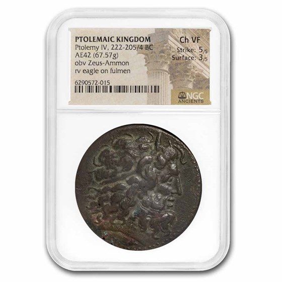 Ptolemaic Bronze AE42 King Ptolemy III (246-222 BC) Ch VF NGC