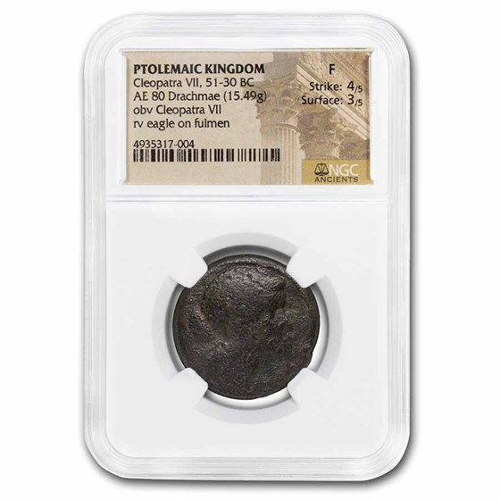 Ptolemaic Kingdom Cleopatra VII AE 80 Drachmae 51-30 BC Fine NGC Ptolemaic Kingdom Cleopatra VII AE 80 Drachmae 51-30 BC Fine NGC