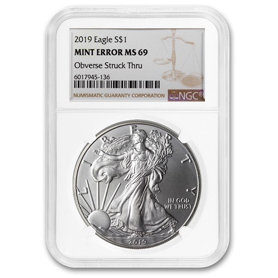 Random Year U.S Silver Eagle MS-69 NGC (Error, Obv Struck Thru) Random Year U.S Silver Eagle MS-69 NGC (Error, Obv Struck Thru)