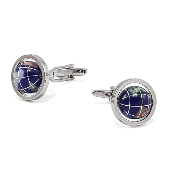Reconstituted Lapis Globe Design Silver-plated Cuff Links Reconstituted Lapis Globe Design Silver-plated Cuff Links