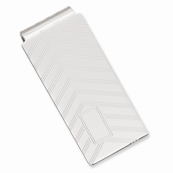 Rhodium-plated Angles Engraveable Hinged Money Clip