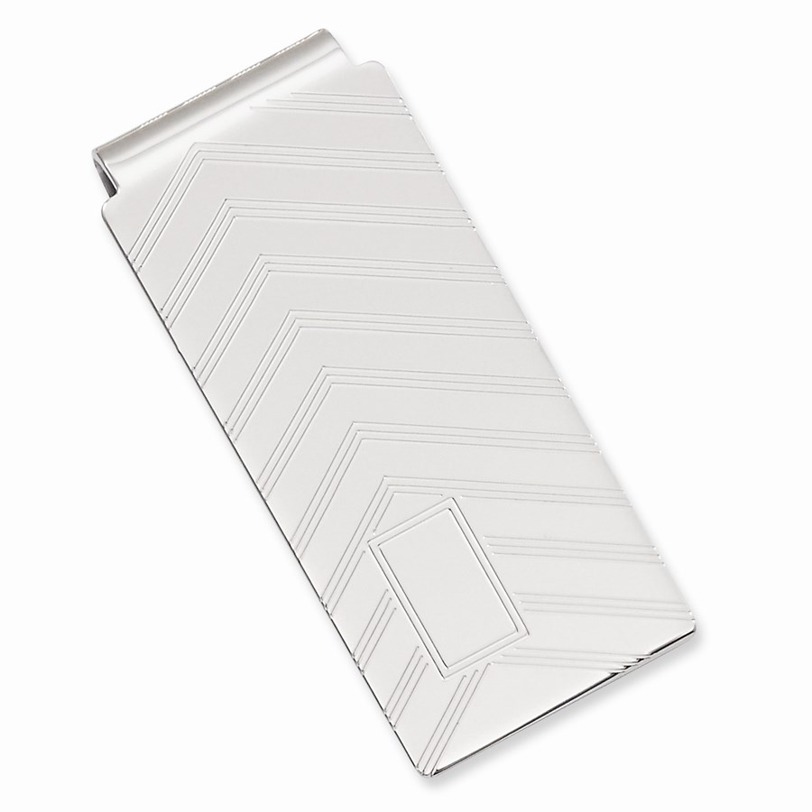 Rhodium-plated Angles Engraveable Hinged Money Clip