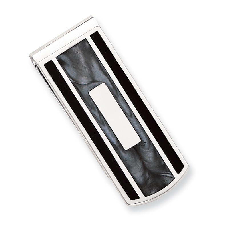 Rhodium Plated Black & Grey Colored Money Clip
