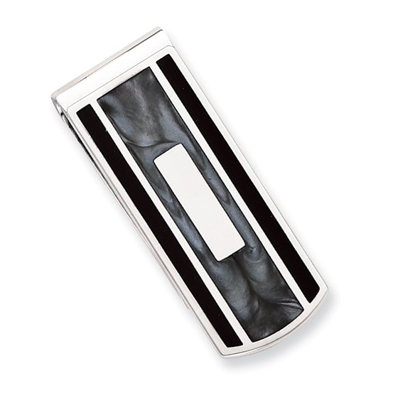Rhodium Plated Black & Grey Colored Money Clip Rhodium Plated Black & Grey Colored Money Clip