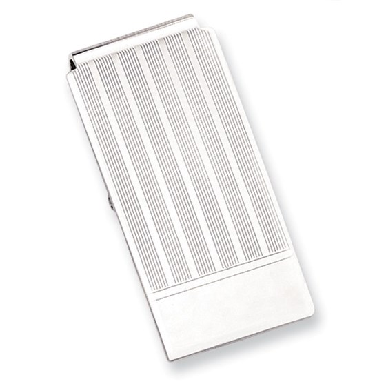 Rhodium Plated Etched Lines Hinged Money Clip