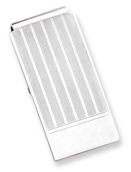 Rhodium Plated Etched Lines Hinged Money Clip