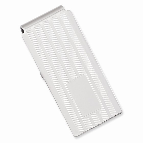 Rhodium Plated Lined w/Engravable Hinged Money Clip