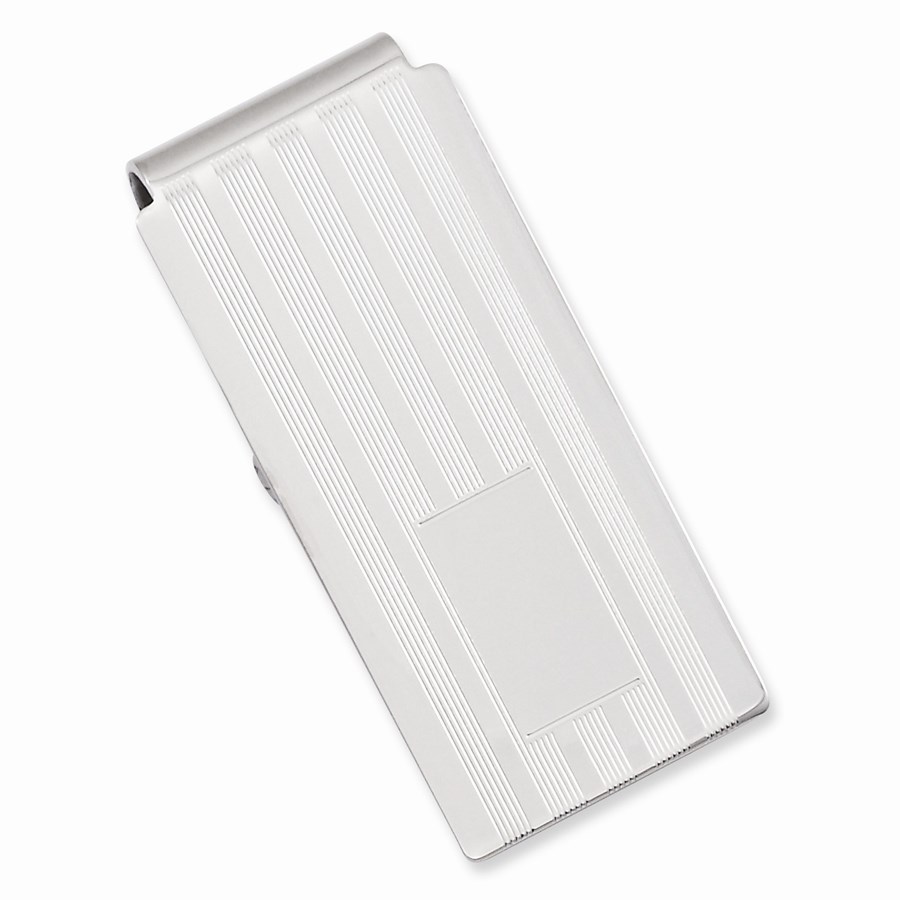 Rhodium Plated Lined w/Engravable Hinged Money Clip