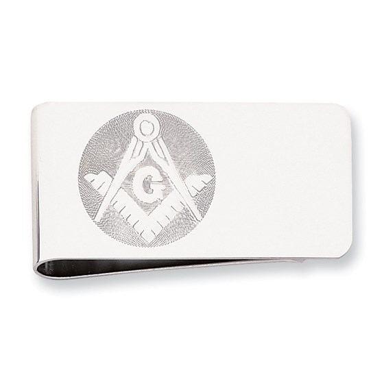 Rhodium Plated Masonic Emblem Money Clip