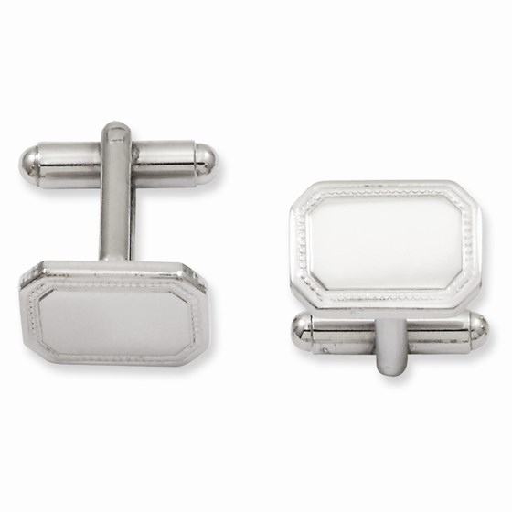 Rhodium-plated Polished Rectangle Cuff Links