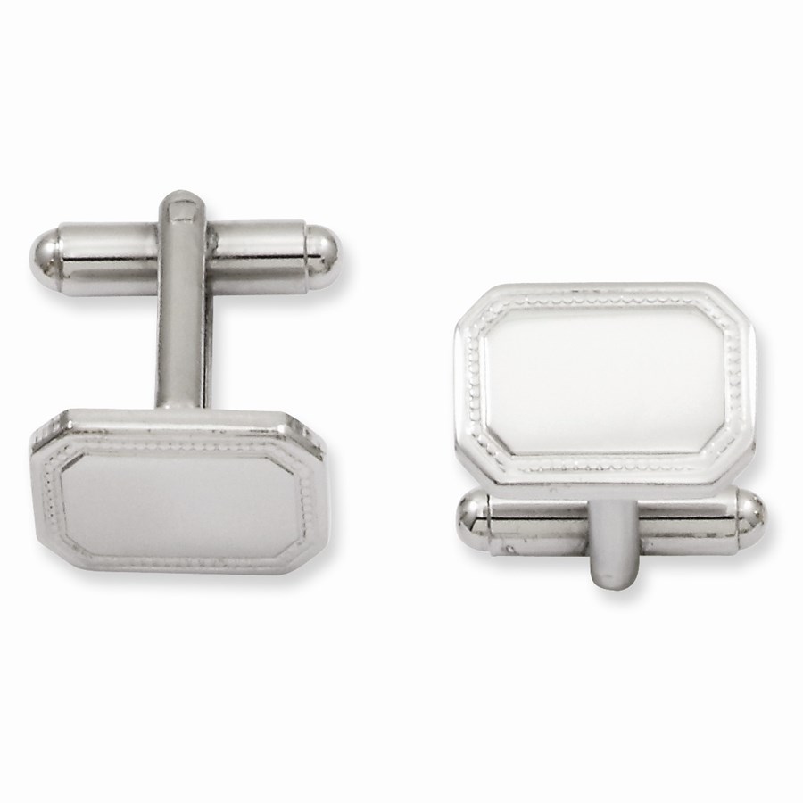 Rhodium-plated Polished Rectangle Cuff Links