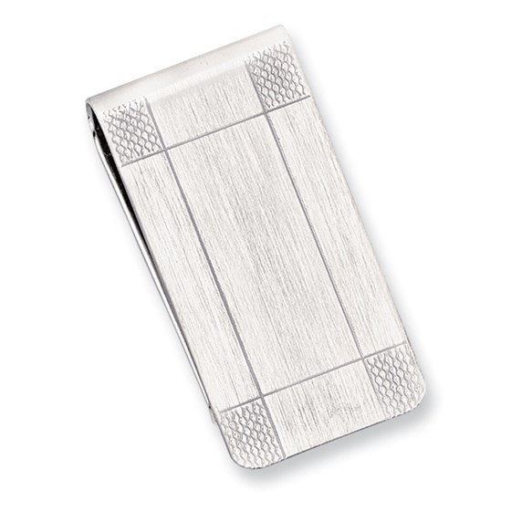Rhodium Plated Satin Patterned Corner Money Clip