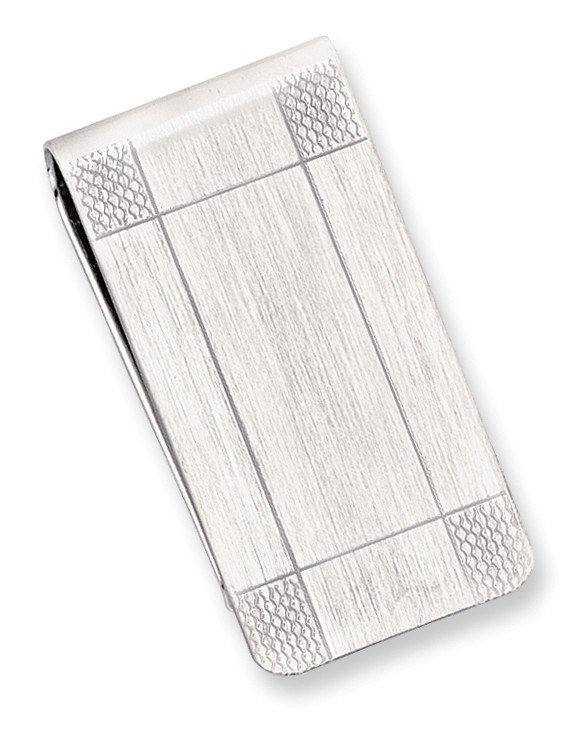 Rhodium Plated Satin Patterned Corner Money Clip